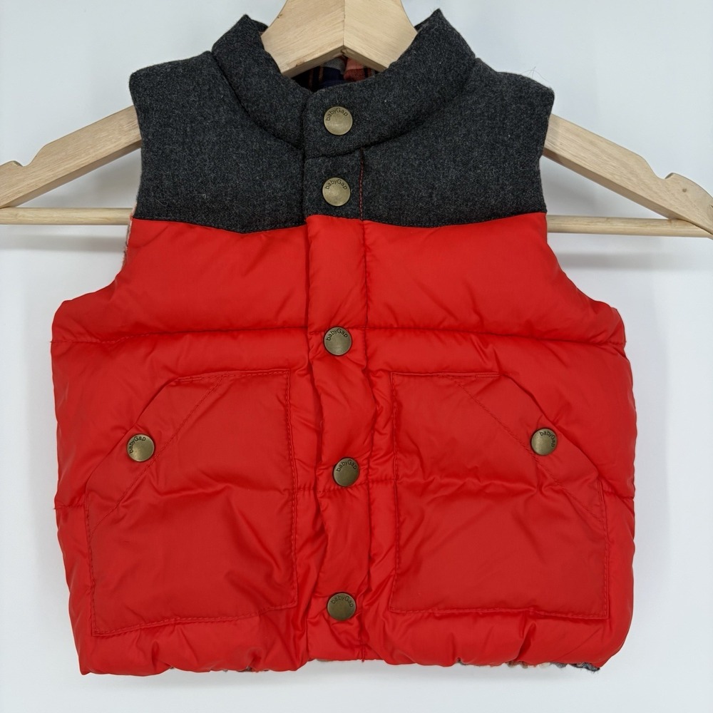 Baby Gap Boys Plaid Puffer Vest 12-18 Mo Plaid Lined Wool Blend Snaps Y2K Fall